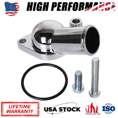 Termostato de cuello de agua cromado para Chevy 350-454 V8 SBC carcasa salida 45 grados Foto 1 de 4