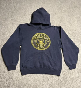 Vintage United States Navy Logo Hoodie Pullover Navy Blue Mens Small Made In USA - Picture 1 of 8