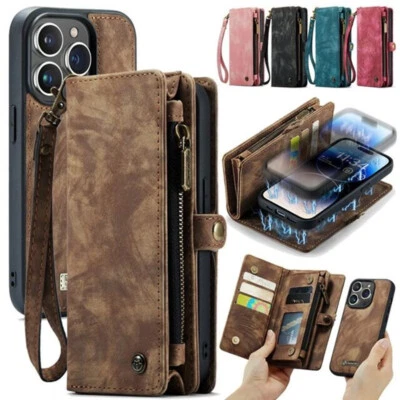 For iPhone 11 12 13 14 15 16 CaseMe Zipper Leather Wallet Detachable Cover Case - Image 1 of 4