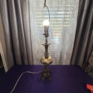 Vintage Gold & Brass Ornate Table Lamp Hollywood Regency No Shade - Picture 1 of 23