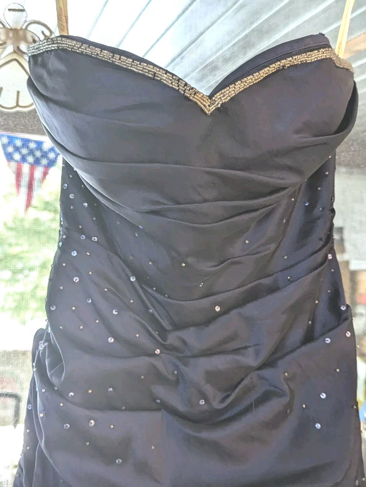 Vestido vintage Joli formatura noite 8048 índigo enfeitado sequência franzido tamanho 10  - Imagem 1 de 4