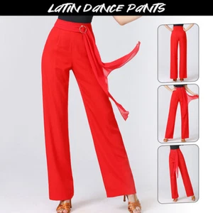 Latin Dance Pants Womens Ribbon Ballroom Dance Pants Thin Modern Wide Leg Pants - Picture 1 of 24