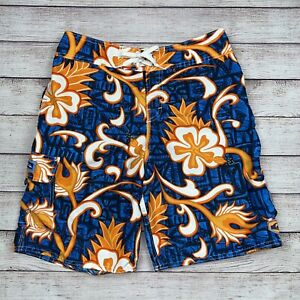 Quiksilver Blue & Orange Floral Design Board Shorts Drawstring Men's Size 32