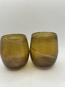 Set of 2 MIKASA Home Accents Amber and Gold Swirl Votive Candle Holders  - Picture 1 of 5