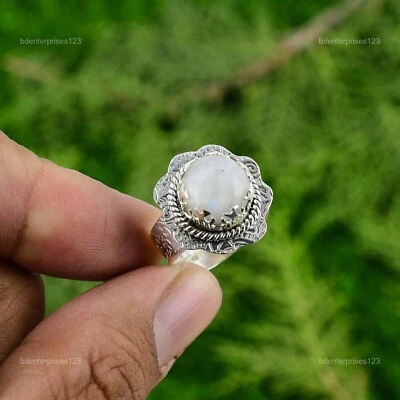 Rainbow Moonstone Stone 925 Sterling Silver Wife Statement Bezel Ring Jewelry - Изображение 1 из 4