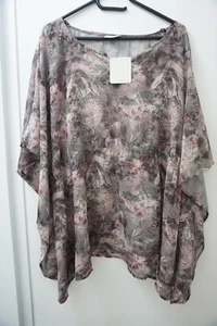Gina Benotti Chiffon Bluse / Tunika / Blumen Feder Motiv Gr 48-50 gut erhalten - Bild 1 von 5