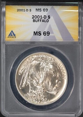 2001-D $1 Silver Buffalo Dollar MS 69 ANACS # 7668871 + Bonus - Image 1 of 2