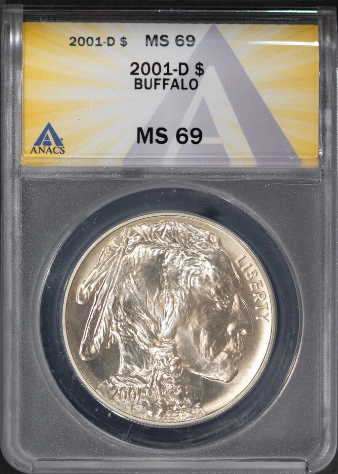 2001-D $1 Silver Buffalo Dollar MS 69 ANACS # 7668871 + Bonus - Image 1 of 2