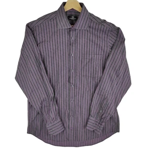 BUGATCHI Men's Purple Striped L/S Button-Front Shirt Sz L Large 100% Cotton - Picture 1 of 11