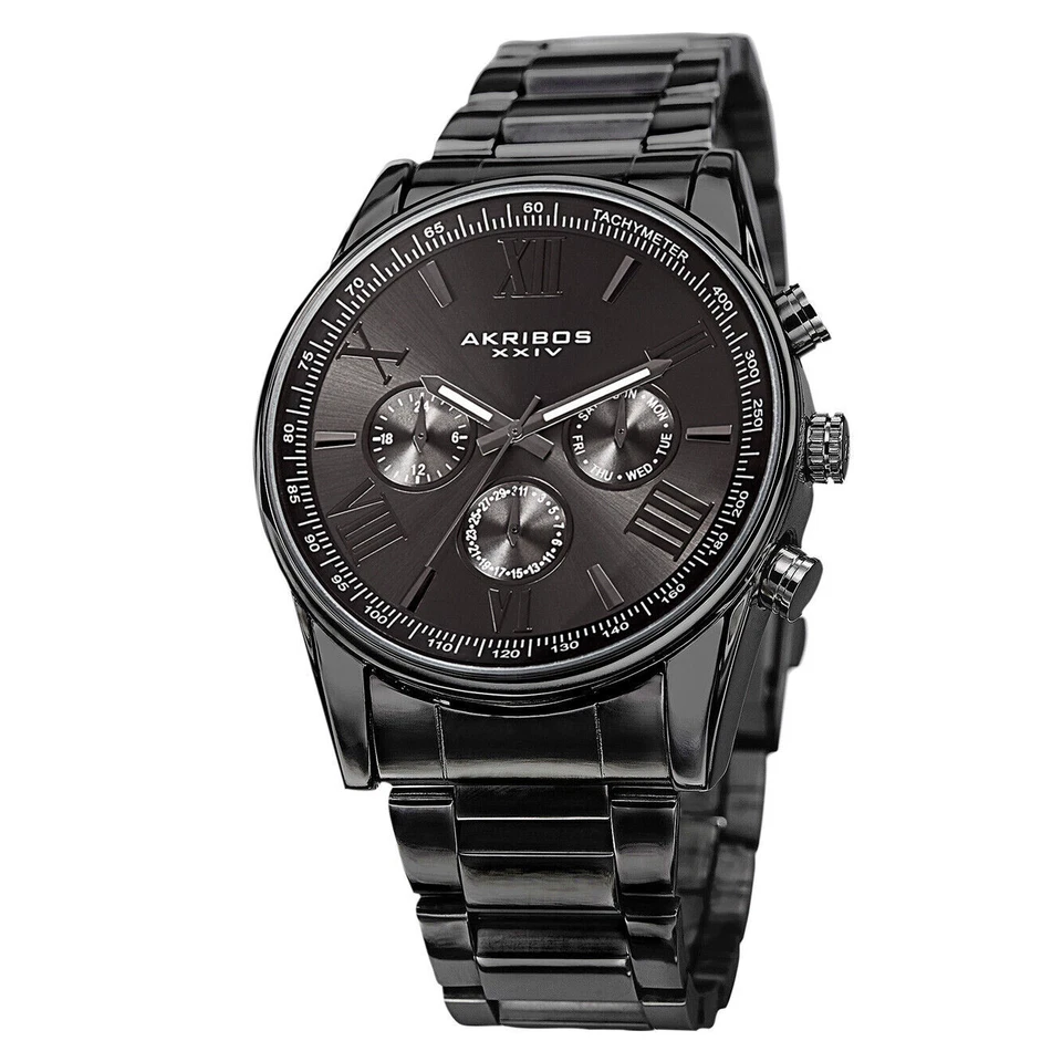 Akribos XXIV AK736BK 45 mm Black Alloy Case with Black Stainless Steel Band Men's Wristwatch