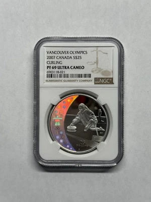 2007 Canada Olympics Curling Sterling Silver Coin Ultra Cameo PF 69 Hologram - Image 1 of 2