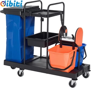 Carrello Pulizie Professionale a 3 Ripiani Con Sacco per Immondizia, Ganci per S - Foto 1 di 13