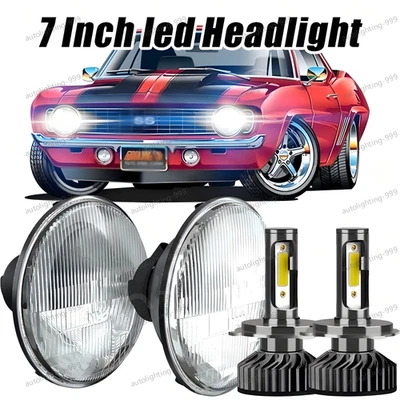 Faro LED redondo de 7 pulgadas de ajuste alto bajo Chevy 1967-1981 Camaro 75-1980 C10 2 piezas Foto 1 de 4