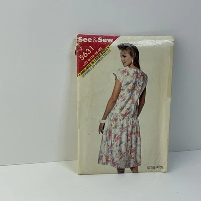 Dress Loose Shd Pads Drop Waist Cap Size 14-16 UNCUT Pattern 5631 Vintage 80s  - Image 1 of 2