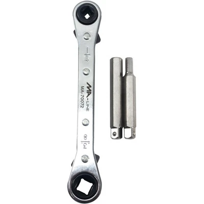 MA-Line MA-70072 Ratchet Wrench with Adaptors. Straight 5-1/2in. One end Square