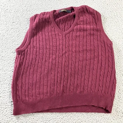 Chaleco Suéter Brooks Brothers Para Hombres Grande Borgoña Tejido con Cable Cuello en V Hecho en EE. UU. Foto 1 de 4