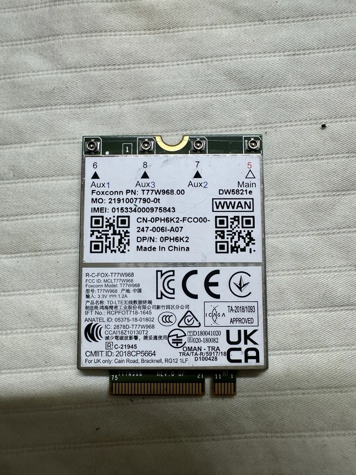 Dell Latitude 5420 5424 7424 T77W968 DW5821e Snapdragon X20 LTE PH6K2 M - Image 1 of 2