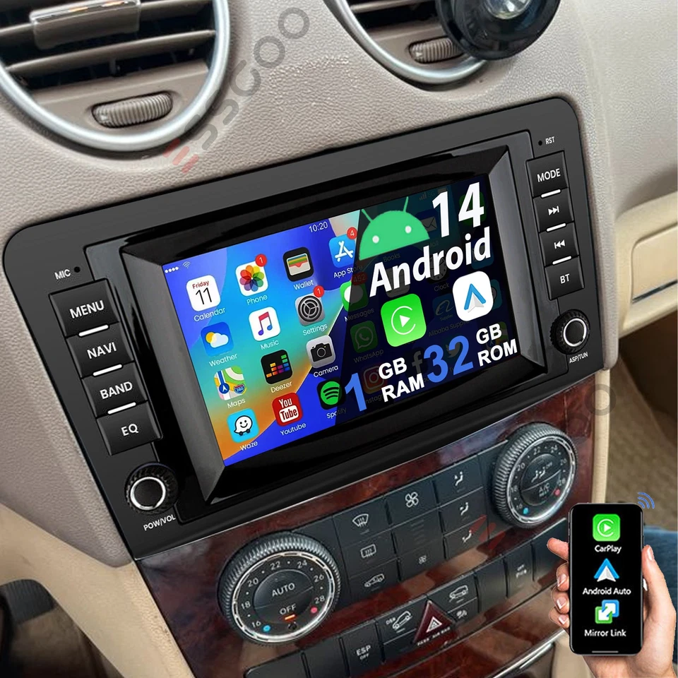 Für Mercedes Benz ML/GL Klasse W164 X164 Android 14 CarPlay Autoradio GPS BT SWC - Bild 1 von 4