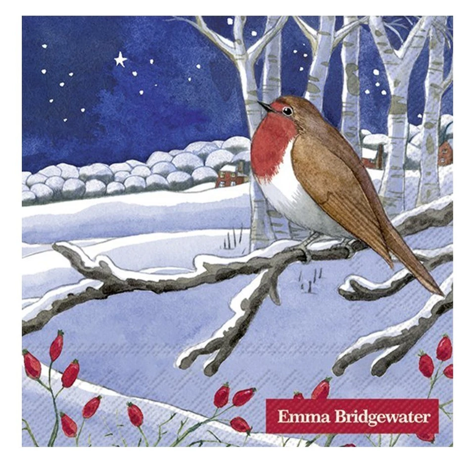 Emma Bridgewater Midnight Robin Christmas Cocktail IHR Paper Table Napkins 25 cm - Image 1 of 1