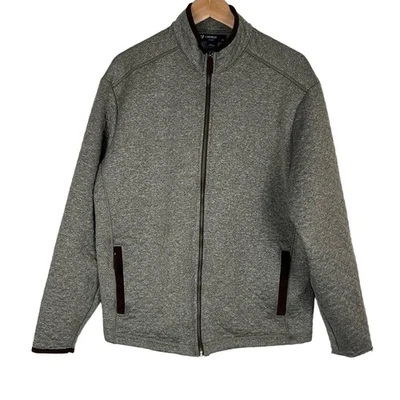 Cremieux Mens Quilted Jacket Size Large Gray Micro Suede Trim Full Zip Coastal - Image 1 of 4