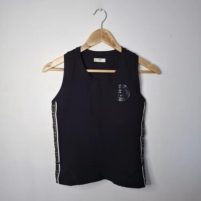 Chaleco sin mangas FENDI negro logotipo FF a rayas con detalles laterales talla 46 Foto 1 de 4