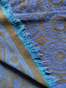 Vtg 70s Fieldcrest Bath Towel Blue Olive Green Turquoise 26"x42” Fringe - Picture 1 of 15