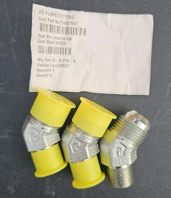 (3) Parker 12-8 VTX-S Hydraulic Fitting 45° Elbow Male JIC-12 to Male 1/2" NPT - Image 1 of 4