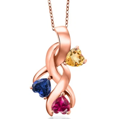 Chapado en Oro Rosa 18K Plata Citrino y Zafiro Creado y Rubí Creado Foto 1 de 4