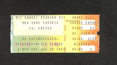 JUNE 29, 1979 BOSTON RED SOX @ NEW YORK YANKEES  TICKET STUB SEAT 1 - Image 1 of 2