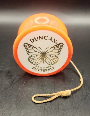 Vintage 1970s Duncan Butterfly Yo-Yo Orange Plastic Made in USA w/ String - Image 1 of 4