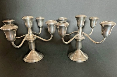 Pair (2) Schweitzer Sterling Silver 5 Curvy Arms Candelabra Good Condition 9x6.5 - Image 1 of 4