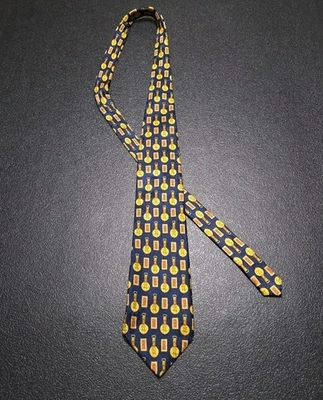 Corbata de seda estilo italiano Marco Polo para hombre 59L 3,75W azul medallón ventana Foto 1 de 4