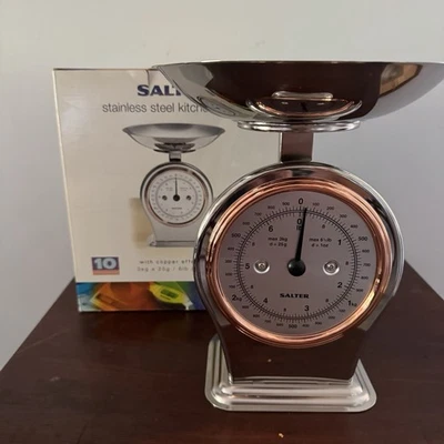 Báscula de cocina mecánica de acero inoxidable de 3 kg/6,8 lb con borde de cobre esfera de fácil lectura Foto 1 de 4