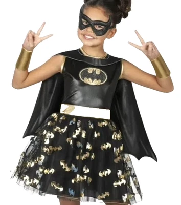 BATGIRL Disfraz Halloween Batman DC Comics NIÑAS TALLA XS 4-5 Negro Y Dorado NUEVO Foto 1 de 4