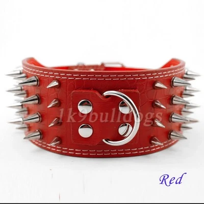 Ошейник собачий с заклепками красный с шипами ширина 3 дюйма искусственная кожа для больших собак питбулей боксеров - Изображение 1 из 4