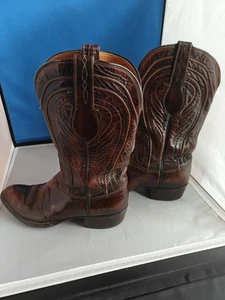 Lucchese Boots Western Brown Goat Leather  w/ Patina Size 8 1/2 D  6383 - Picture 1 of 18