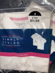 Simply Styled Girls Uniform White 2-Pack Polo Collared Shirts Size Small 6-6x - Picture 1 of 2