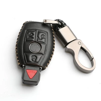 For Mercedes Benz CLA CLS CLK GLK GLA GLC Key Fob Cover Case Black Leather - Image 1 of 4