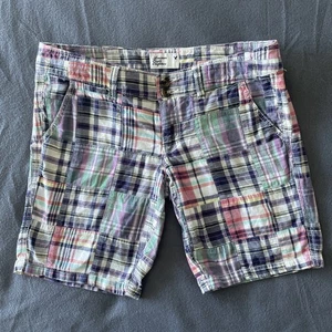 American Eagle Shorts Women’s Size 0 Madras Plaid Quilt Knit Preppy Pink Blue AE - Picture 1 of 11