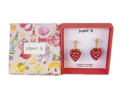 🍓 Charming Piper-K Strawberry Glass Stone Earrings Nickel & Lead Free - Image 1 of 4