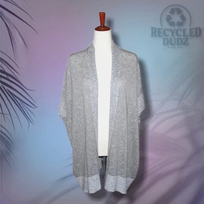 Cardigã novo com etiquetas Eileen Fisher médio aberto frontal quadrado em mistura de linho fumaça férias - Imagem 1 de 4