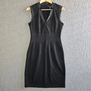 Kenneth Cole New York Sheath Dress Womens 4 Black Faux Leather Knee Length Lined - Picture 1 of 12