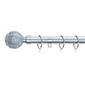 Curtain Pole Knotted Ball Metal Extendable With Rings and Fittings (25/28mm) - Picture 1 of 22