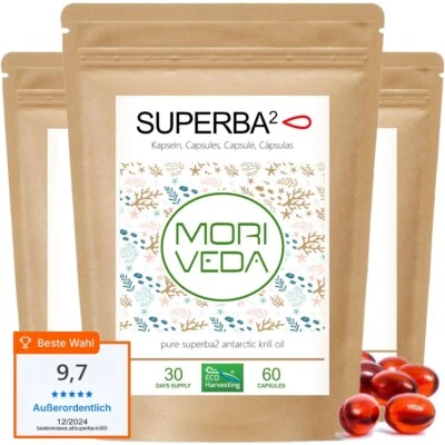 MoriVeda SUPERBA Krillöl  Kapseln I 100% antarktisches Krillöl I 3x60 Softgels - Bild 1 von 4