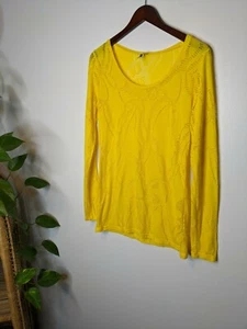BKE Women's Sheer Shirt Long Sleeve Blouse, Decorative Hole, Yellow, Size XL - Picture 1 of 7