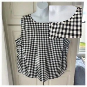 Talbots Woman Blouse 24W Black White Gingham Embellished Round Neck Sleeveless - Picture 1 of 10