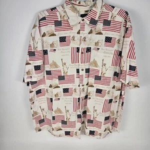 Cotton Traders XXL patriotisches Herrenhemd mit Knopfleiste und USA-Flagge & historischem Pri - Bild 1 von 9