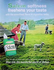 Carretilla Salem Cigarettes 1964 vintage años 60 anuncio impreso oveja hierba prado - Imagen 1 de 1