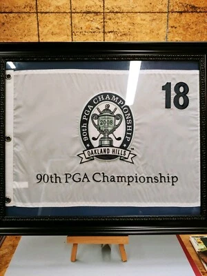 Oakland Hills - Bandera de torneo rara 23x19 enmarcada 2008 PGA padraig harrington Foto 1 de 4