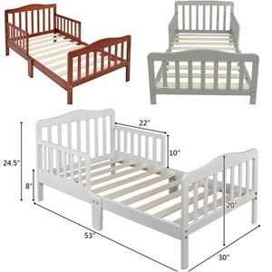 New ListingWooden Baby Toddler Bed Children Bedroom Frames Furniture with Safety Guardrails